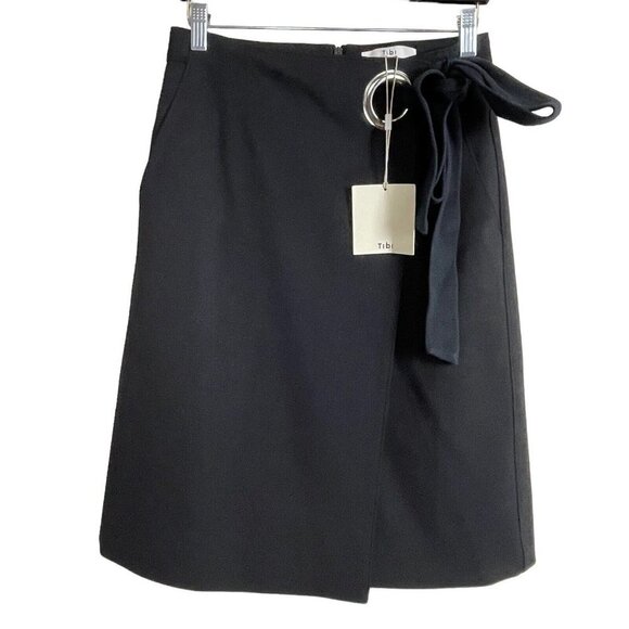 NWT Tibi Grommet Faux Wrap Skirt Black Size 6 Pockets - Picture 3 of 6